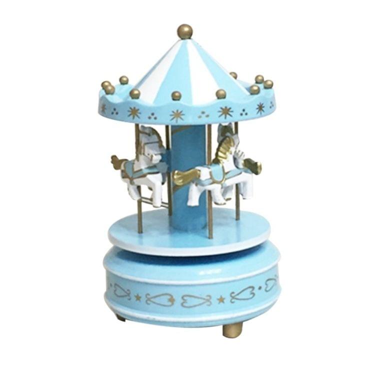 Wooden Music Box Toy Home Decor Carousel Horse Music Box(Blue)