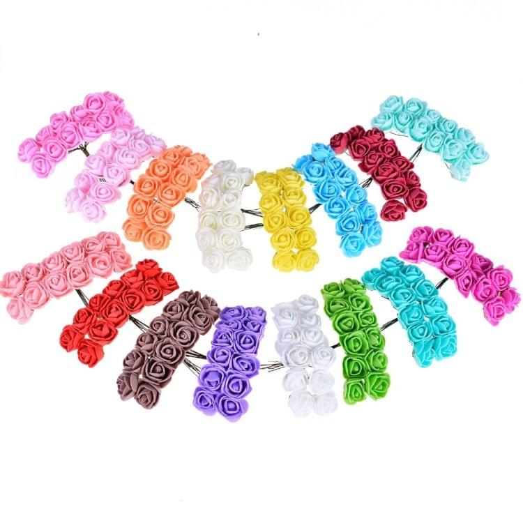 DIY Mini Foam Rose Artificial Flower Bouquet Multicolor Rose Wedding Flower Decoration Scrapbooking Fake Rose Flower(Green)