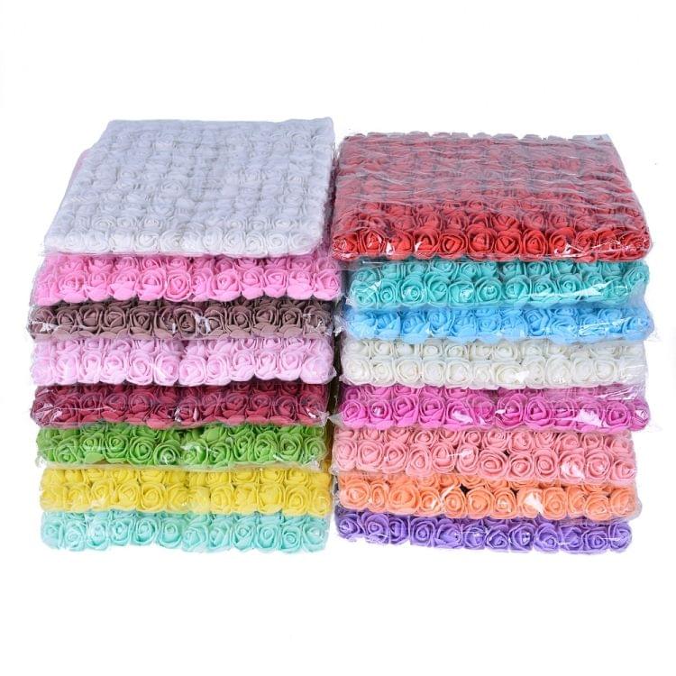 DIY Mini Foam Rose Artificial Flower Bouquet Multicolor Rose Wedding Flower Decoration Scrapbooking Fake Rose Flower(Green)