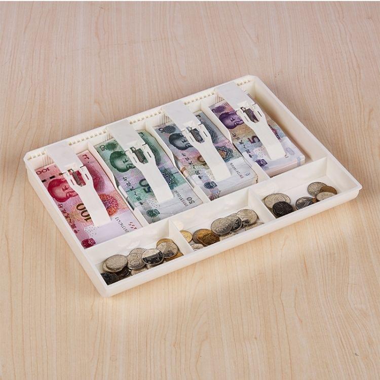 Durable Four-frame ABS Cash Coin Register Insert Tray Cashier Drawer Storage Cash Register Tray Box Classify Organizer(White)