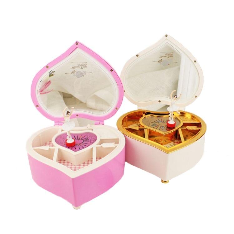 Heart Shape Dancing Ballerina Music Box Plastic Jewellery Box Girls Carousel Hand Crank Gift(Pink)