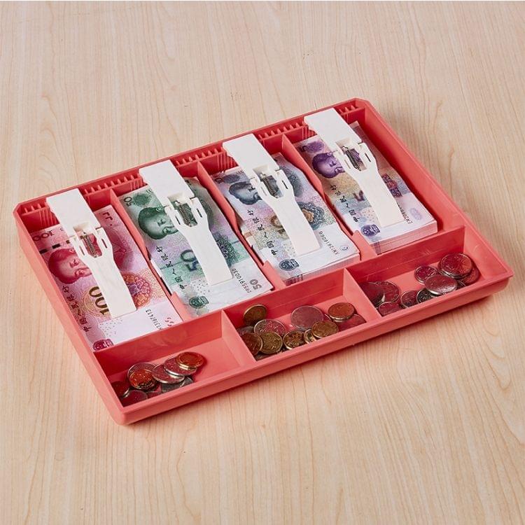 Durable Four-frame ABS Cash Coin Register Insert Tray Cashier Drawer Storage Cash Register Tray Box Classify Organizer(Pink)