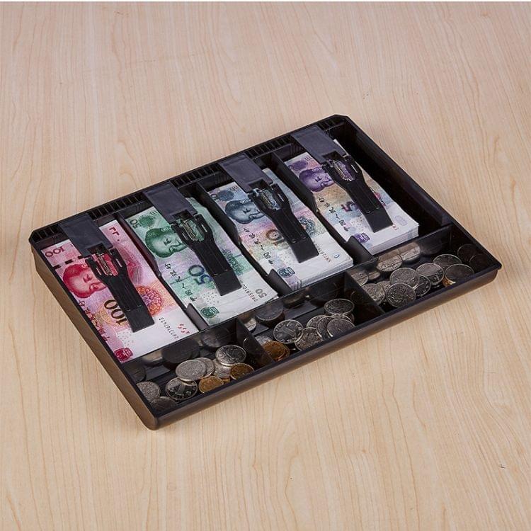 Durable Four-frame ABS Cash Coin Register Insert Tray Cashier Drawer Storage Cash Register Tray Box Classify Organizer(Black)