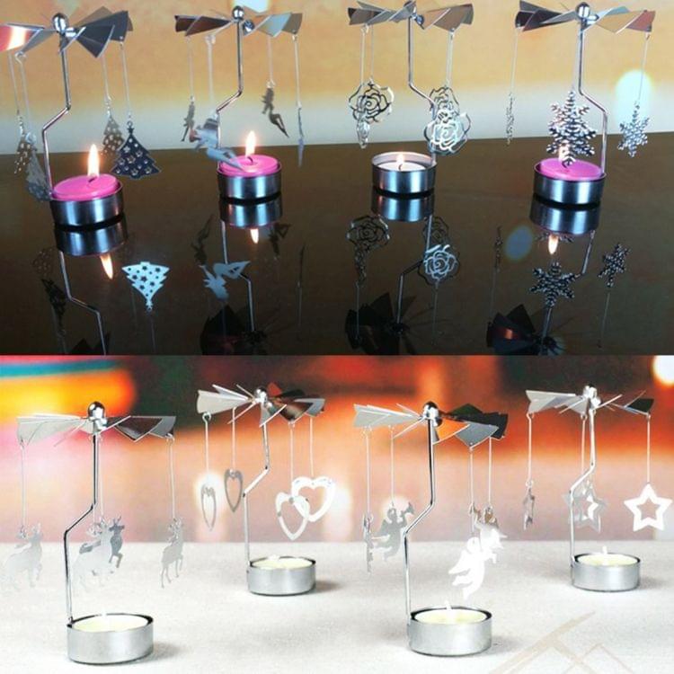 Christmas New Year Home Decoration Snowflake Pattern Metal Spinning Candle Holder