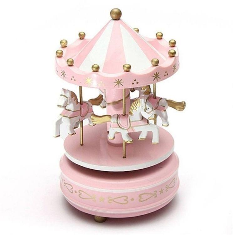 Wooden Music Box Toy Home Decor Carousel Horse Music Box(Pink)