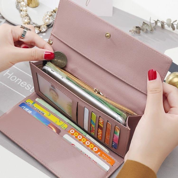 Women Wallets Long Style Multi-functional wallet Purse Fresh PU leather Female Card Holder(Pink)