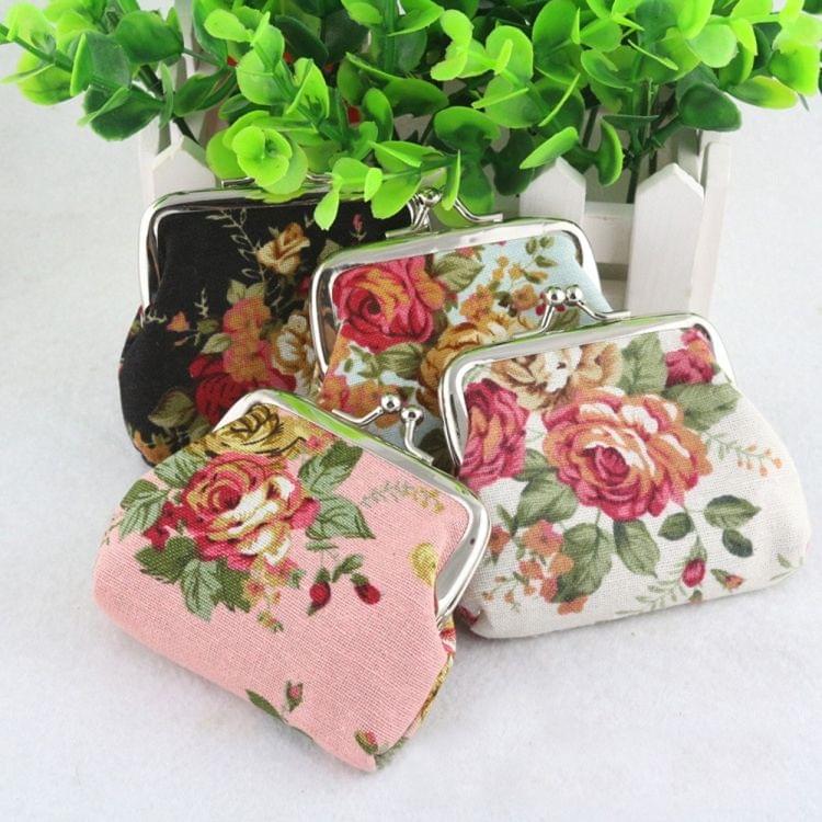 4 PCS Women Coin Purse Retro Flower Clutch Hasp Purse(White)
