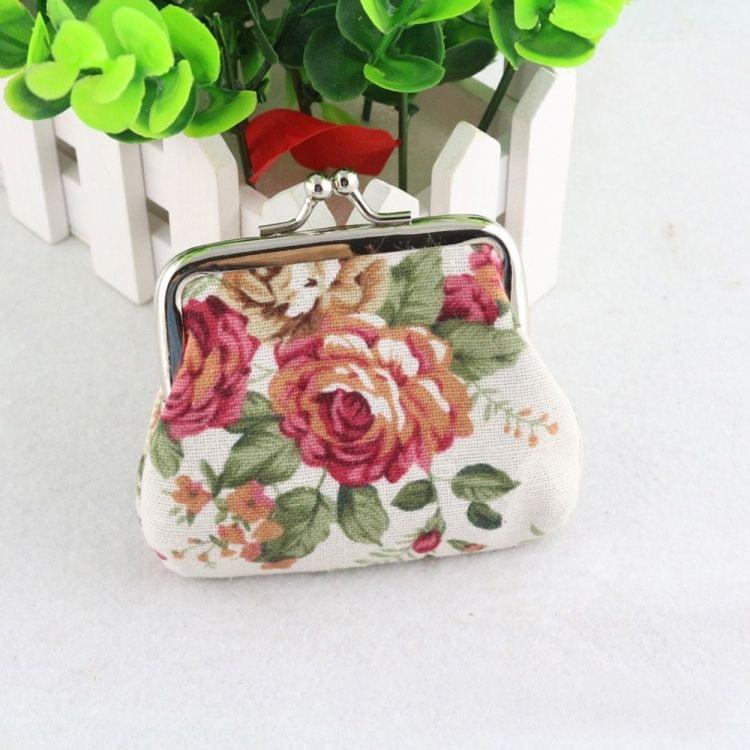 4 PCS Women Coin Purse Retro Flower Clutch Hasp Purse(White)
