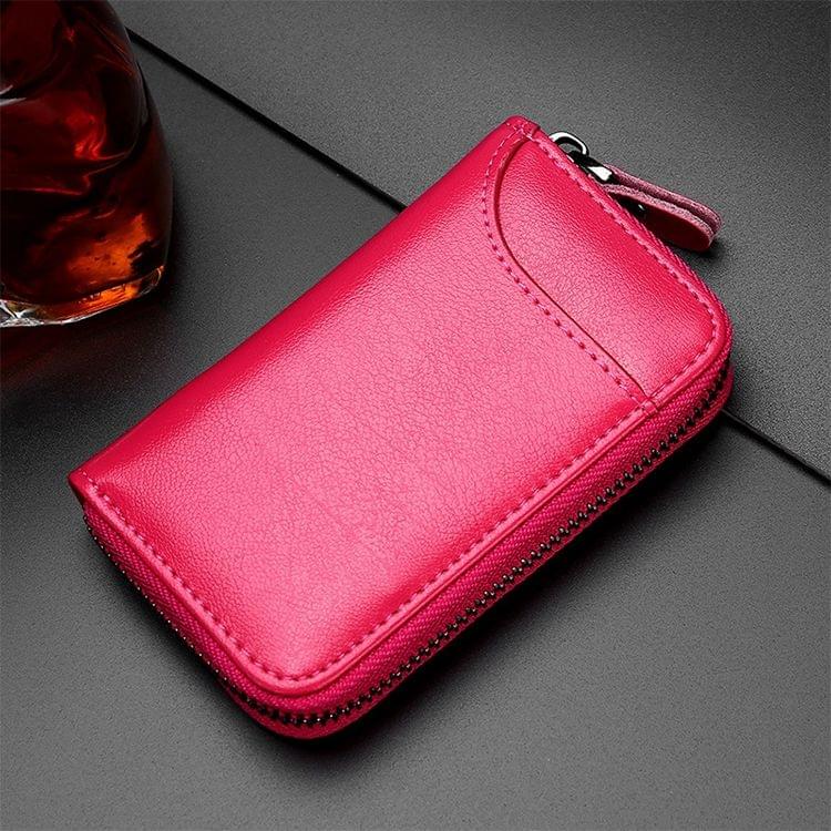 9106 Large-capacity Zipper Leather Keys Holder Bag Multi-function Wallet(Rose Red)