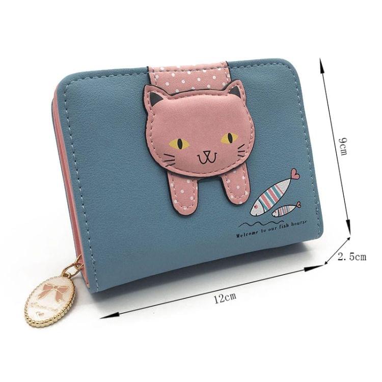 Women Cute Cat Wallet Small Zipper Wallet PU Leather Coin Purse Card Holder(Pink)