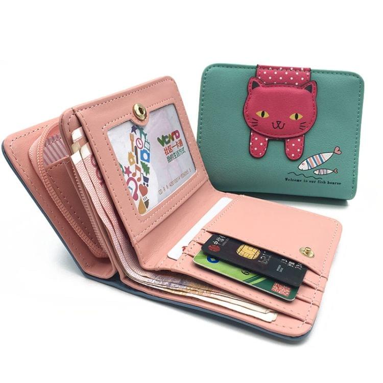 Women Cute Cat Wallet Small Zipper Wallet PU Leather Coin Purse Card Holder(Pink)