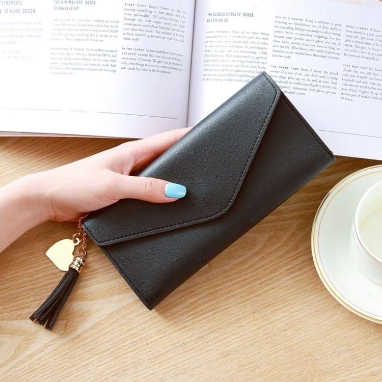 Long Wallet Women Purses Tassel Fashion Coin Purse Card Holder Wallets Female Clutch PU Leather Wallet(Pink)