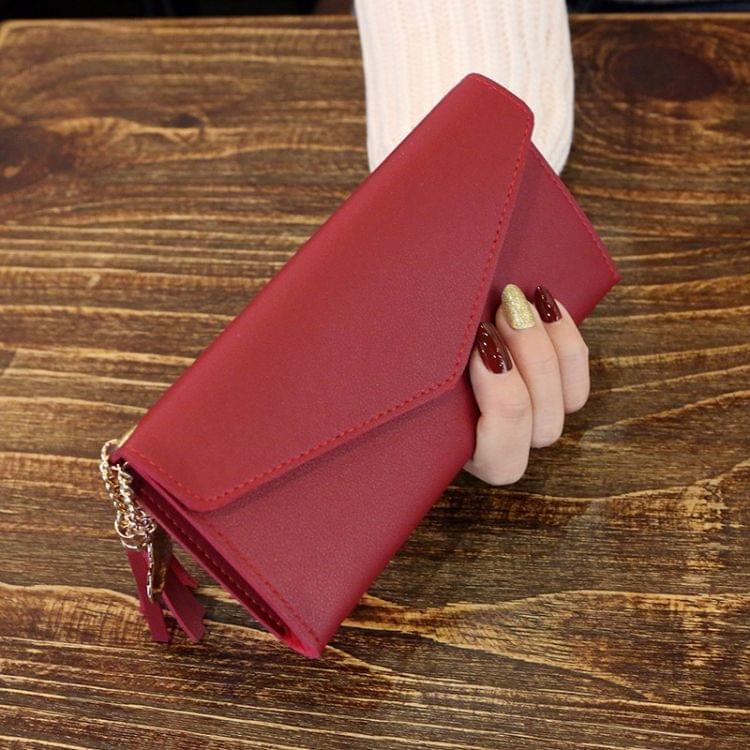 Long Wallet Women Purses Tassel Fashion Coin Purse Card Holder Wallets Female Clutch PU Leather Wallet(Pink)