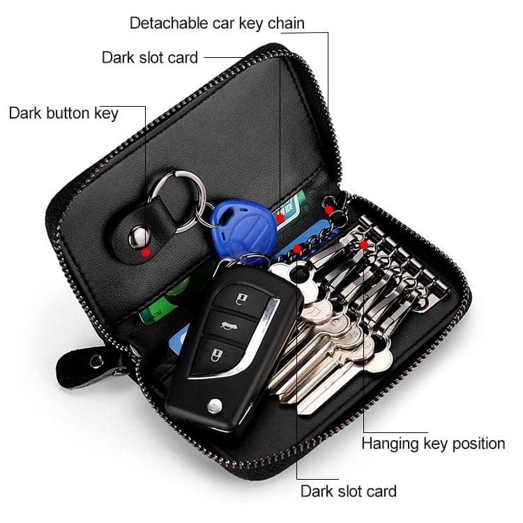 9106 Large-capacity Zipper Leather Keys Holder Bag Multi-function Wallet(Black)