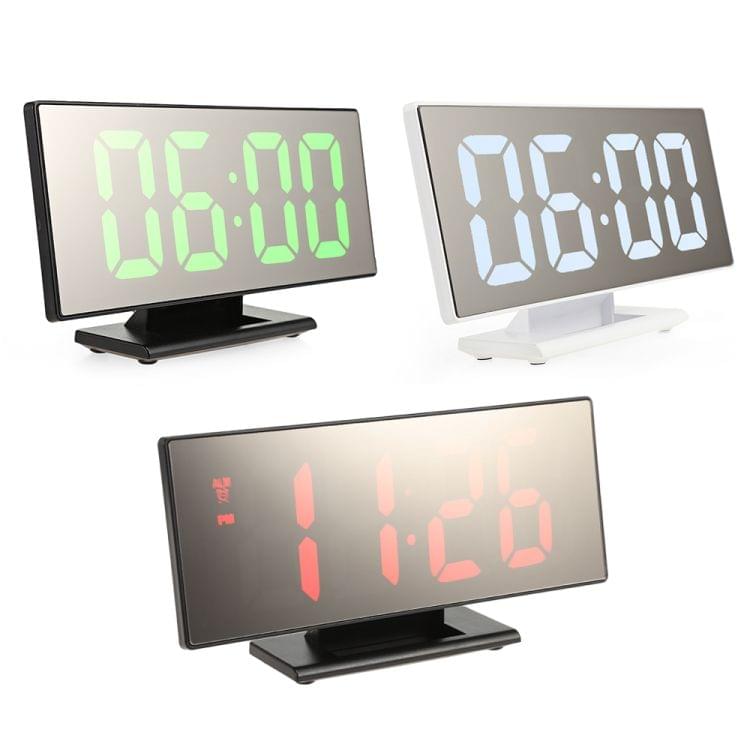 Multi-function Large Screen Electronic Clock Mute LED Mirror Alarm Clock(Green Light with Black Frame)