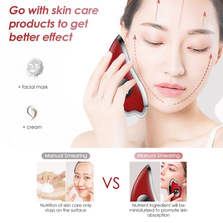 K-SKIN KD817 Facial Scratch Pad Dredge Meridian Soothing Fatigue Scraping Plate Electric Massager Soothing Stress USB Charging(Red)