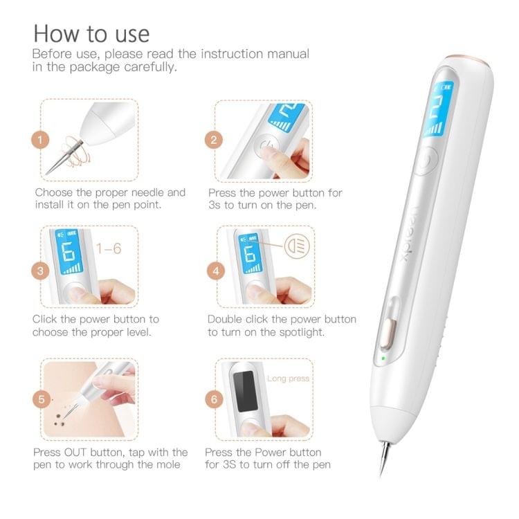 XPREEN XPRE051 Professional Wireless Rechargeable Mole Freckle Dark Spots Tattoo Wart Removal Pen Skin Tag Spot Eraser Pro Beauty Sweep Spot Pen Kit With LED Screen & Spotlight (White)