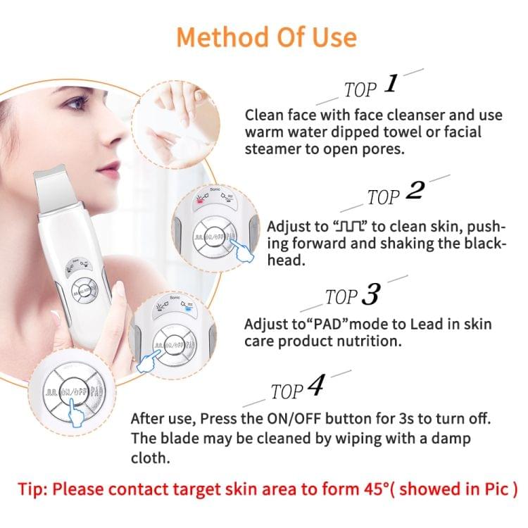 Beauty Star Ultrasonic Face Skin Scrubber Facial Massage Machine Anion Skin Deep Cleansing Peeling Face Lift Scrubber, US Plug