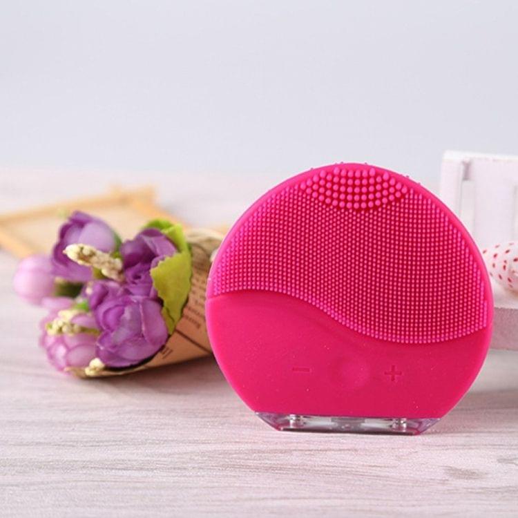 Electric Vibration Facial Cleansing Brush Skin Remove Blackhead Pore Cleanser Waterproof Silicone Face Massager(rose red)