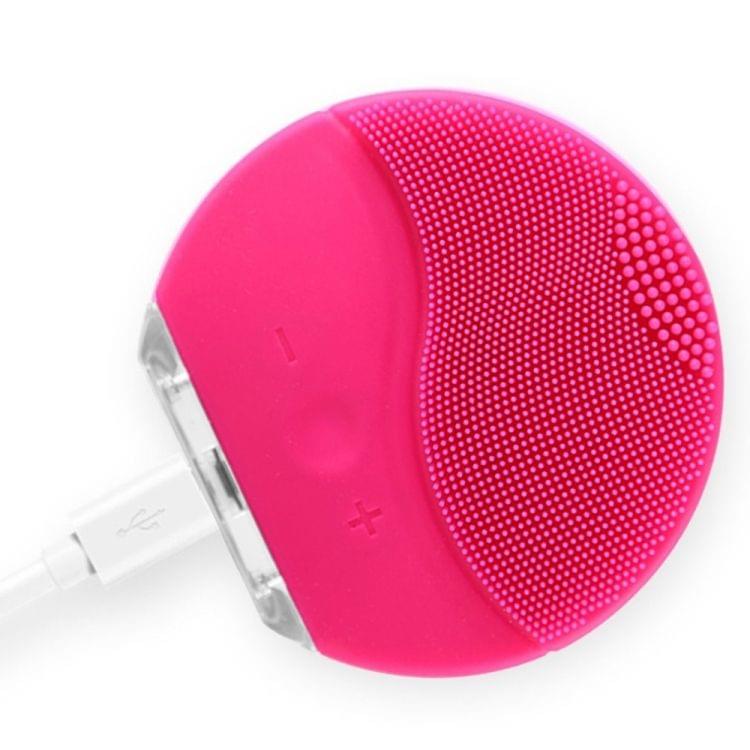 Electric Vibration Facial Cleansing Brush Skin Remove Blackhead Pore Cleanser Waterproof Silicone Face Massager(rose red)