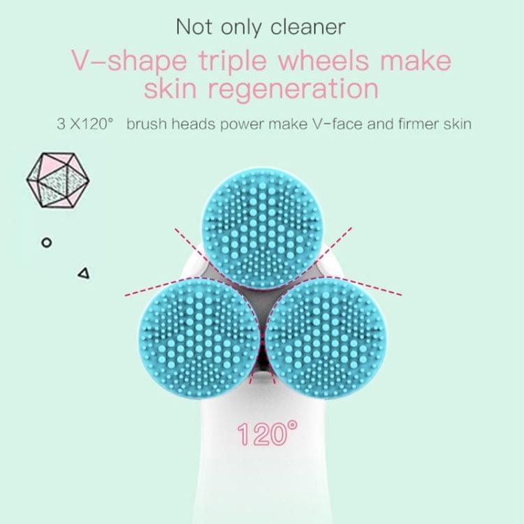 LSHOW YJK036 IPX6 Waterproof Three-wheel Electric Massage Detachable Silicone Cleansing Instrument with Vertical Storage Base(Pink)