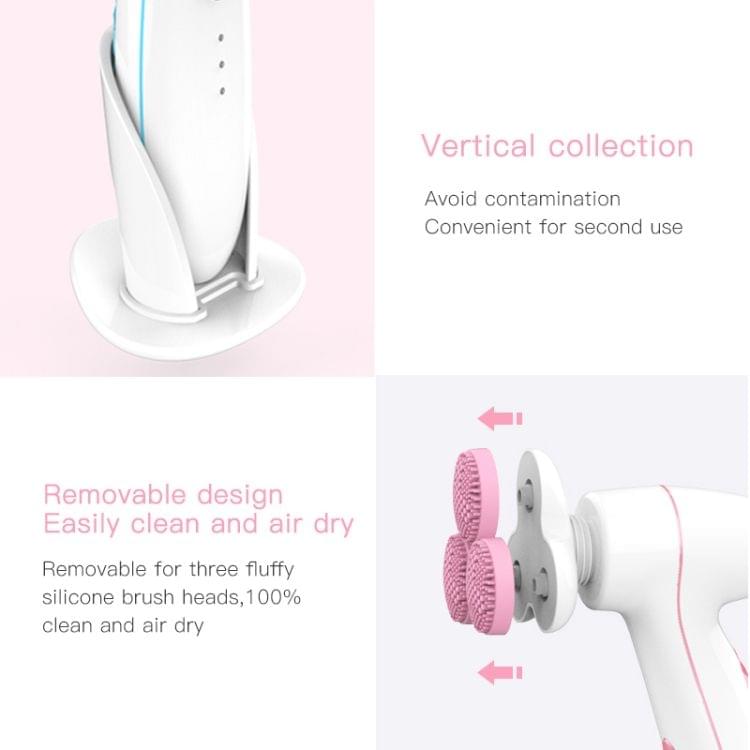 LSHOW YJK036 IPX6 Waterproof Three-wheel Electric Massage Detachable Silicone Cleansing Instrument with Vertical Storage Base(Pink)