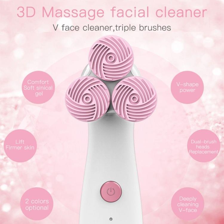 LSHOW YJK036 IPX6 Waterproof Three-wheel Electric Massage Detachable Silicone Cleansing Instrument with Vertical Storage Base(Pink)