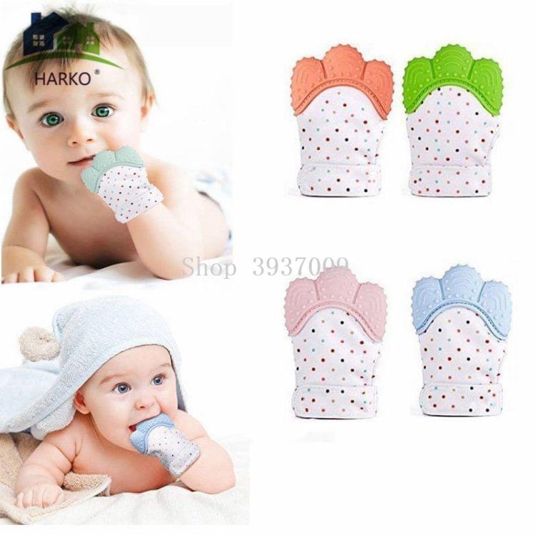 Baby Silicone Mitts Teething Mitten Glove Candy Wrapper Sound Teethers Toy Gifts Newborn Nursing Mittens Teether(Orange)