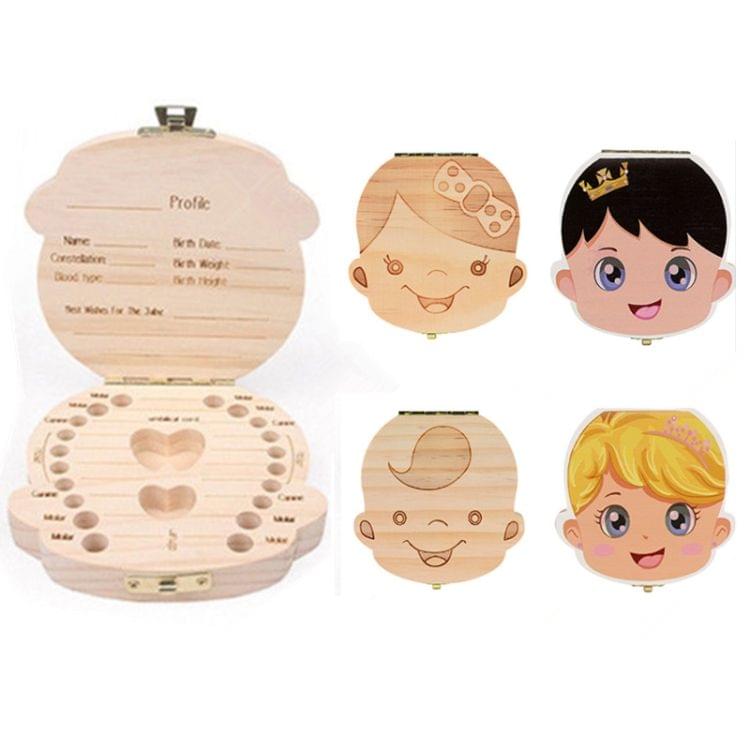 Wood Baby Teeth Box Organizer Milk Teeth Storage Box, Language:Russian(Boy)