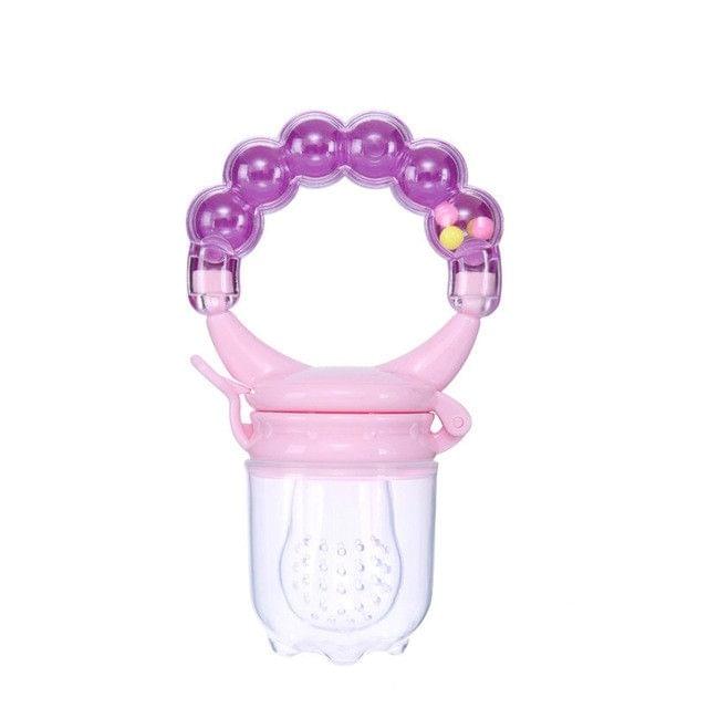 3 PCS Baby Nipple Fresh Food Fruit Milk Feeding Bottles Learn Feeding Drinking Handle Teething Pacifier with Bell, Size:L(Purple)