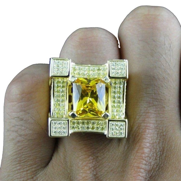 Men Luxurious Microencrusted Zircon Ring, Ring Size:6(Gold)