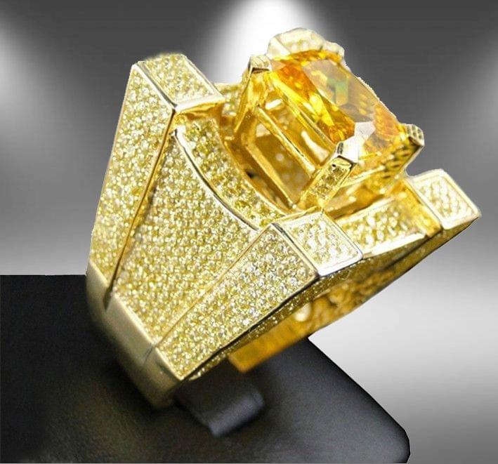 Men Luxurious Microencrusted Zircon Ring, Ring Size:6(Gold)