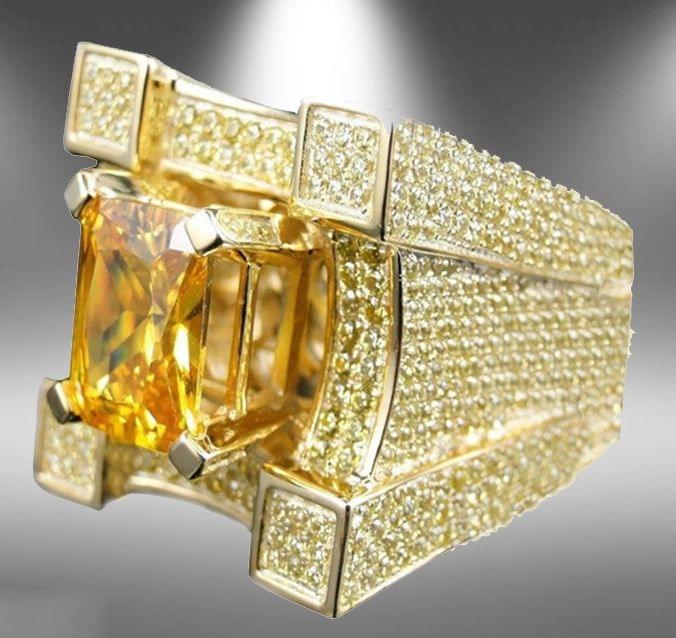 Men Luxurious Microencrusted Zircon Ring, Ring Size:6(Gold)
