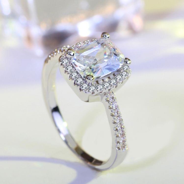 Fashion Big Cubic Crystal Silver Zircon Ring Wedding Jewelry Party Gift, Ring Size:6