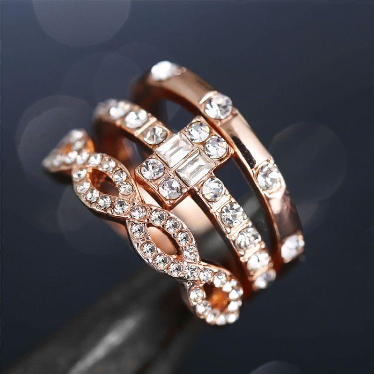 3PCS/Set Women Girls Fashion Geometry Crystal Rings, Ring Size:7