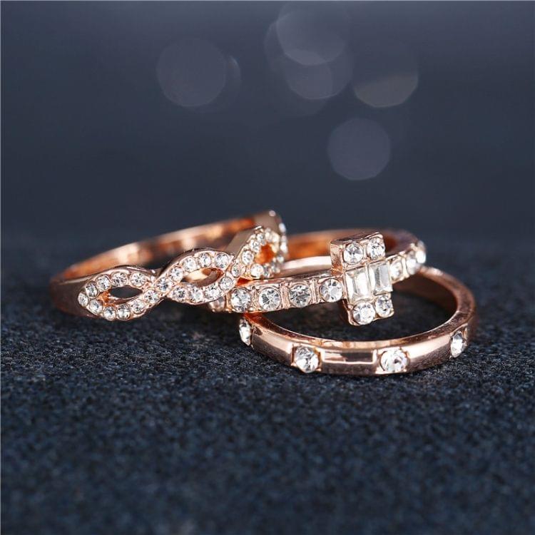3PCS/Set Women Girls Fashion Geometry Crystal Rings, Ring Size:8