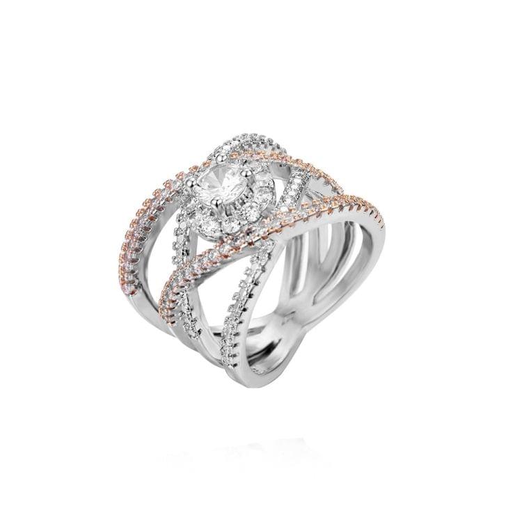 Rose Gold-plated Color Separation Ring Creative Cross Zircon Engagement Ring(6)