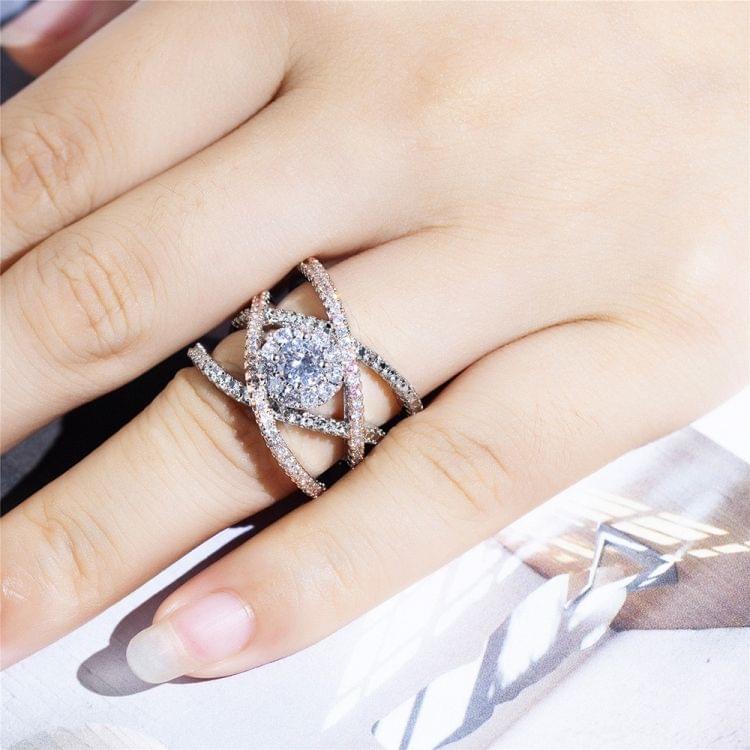 Rose Gold-plated Color Separation Ring Creative Cross Zircon Engagement Ring(6)