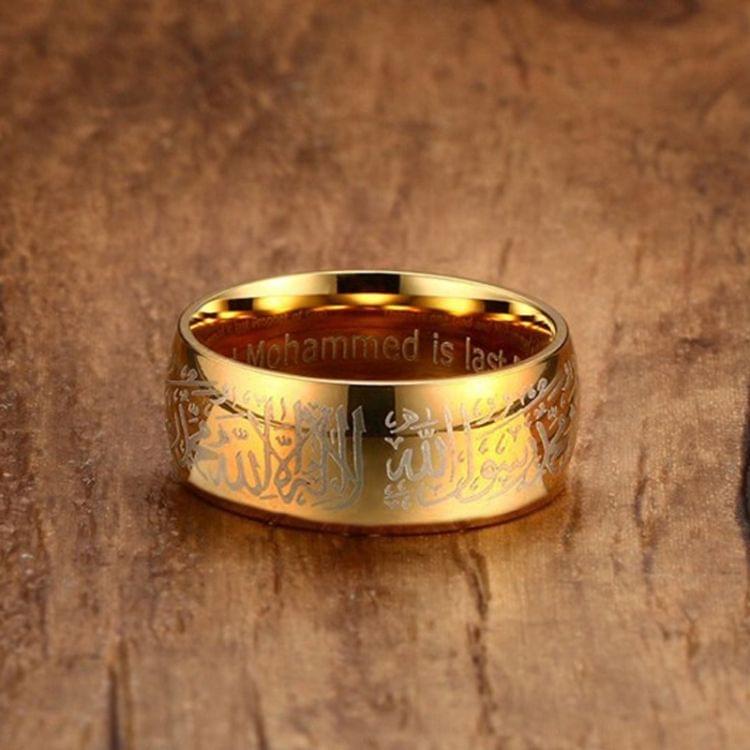8MM Beautiful Fashion Stainless Steel Muslim Script Islamic Teachings Ring for Men(Gold US Size: 6)