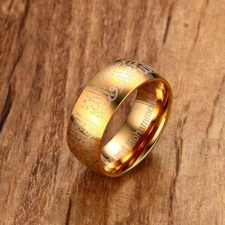 8MM Beautiful Fashion Stainless Steel Muslim Script Islamic Teachings Ring for Men(Gold US Size: 6)