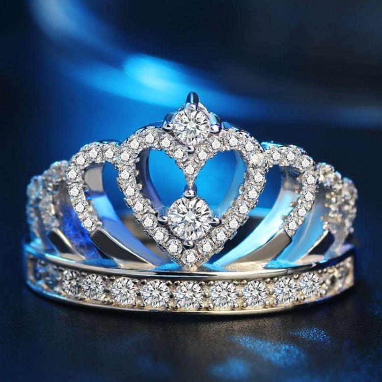 Princess Queen Crown-shaped Platinum Plated Zircon Ring, US Size: 6, Diameter: 16.5mm, Perimeter: 51.9mm(Silver)