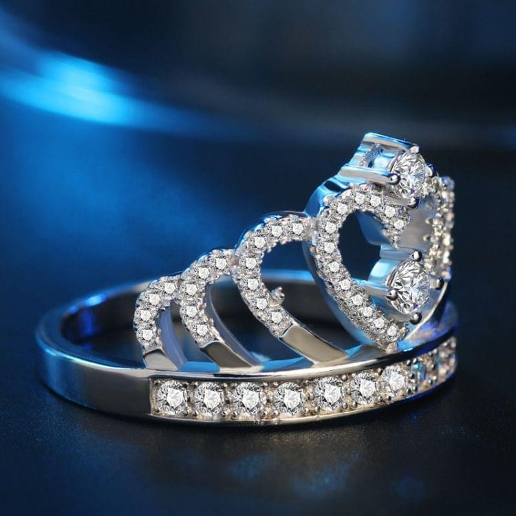 Princess Queen Crown-shaped Platinum Plated Zircon Ring, US Size: 6, Diameter: 16.5mm, Perimeter: 51.9mm(Silver)