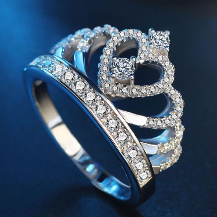 Princess Queen Crown-shaped Platinum Plated Zircon Ring, US Size: 6, Diameter: 16.5mm, Perimeter: 51.9mm(Silver)
