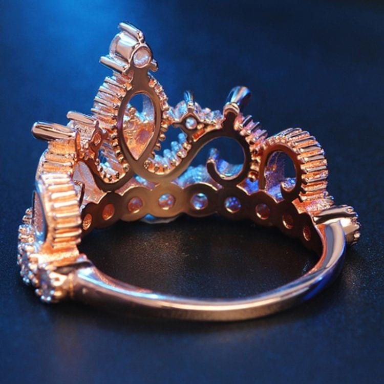 Princess Queen Crown-shaped Rose Gold Plated Zircon Ring, US Size: 6, Diameter: 16.5mm, Perimeter: 51.9mm(Rose Gold)