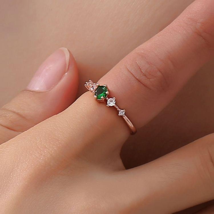 Fashion Women Vintage with Diamond Metal Ring, Ring size:6(Green)