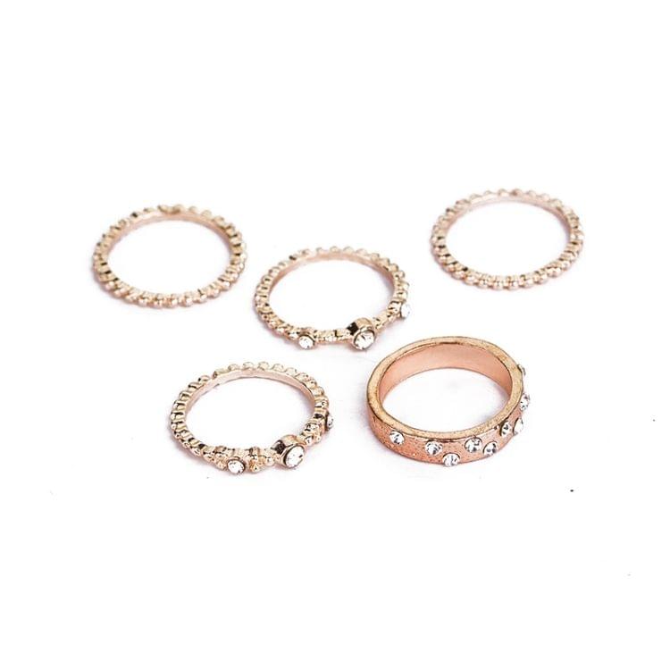 5 PCS/Set Fashion Women Rose Gold Rhinestone Elegant Rings Jewelry Set, Ring Size:6