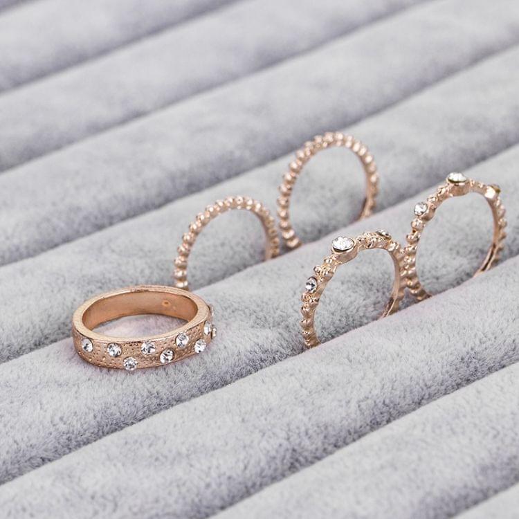 5 PCS/Set Fashion Women Rose Gold Rhinestone Elegant Rings Jewelry Set, Ring Size:6