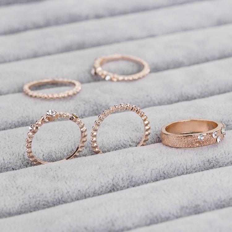 5 PCS/Set Fashion Women Rose Gold Rhinestone Elegant Rings Jewelry Set, Ring Size:6