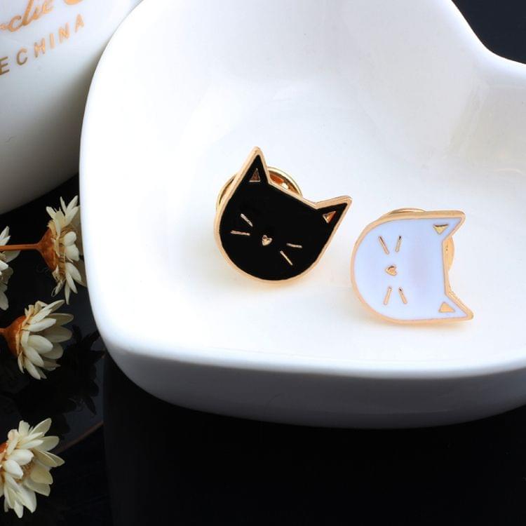 2PCS Cartoon Cute Cat Animal Brooch Pin Badge Decorative(black+white)