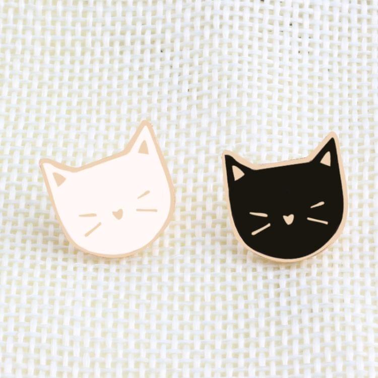 2PCS Cartoon Cute Cat Animal Brooch Pin Badge Decorative(black+white)